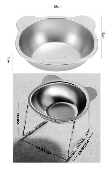 Ciotola Rialzata per Gatti MirtyShop – Acciaio Inox Inclinata 15°