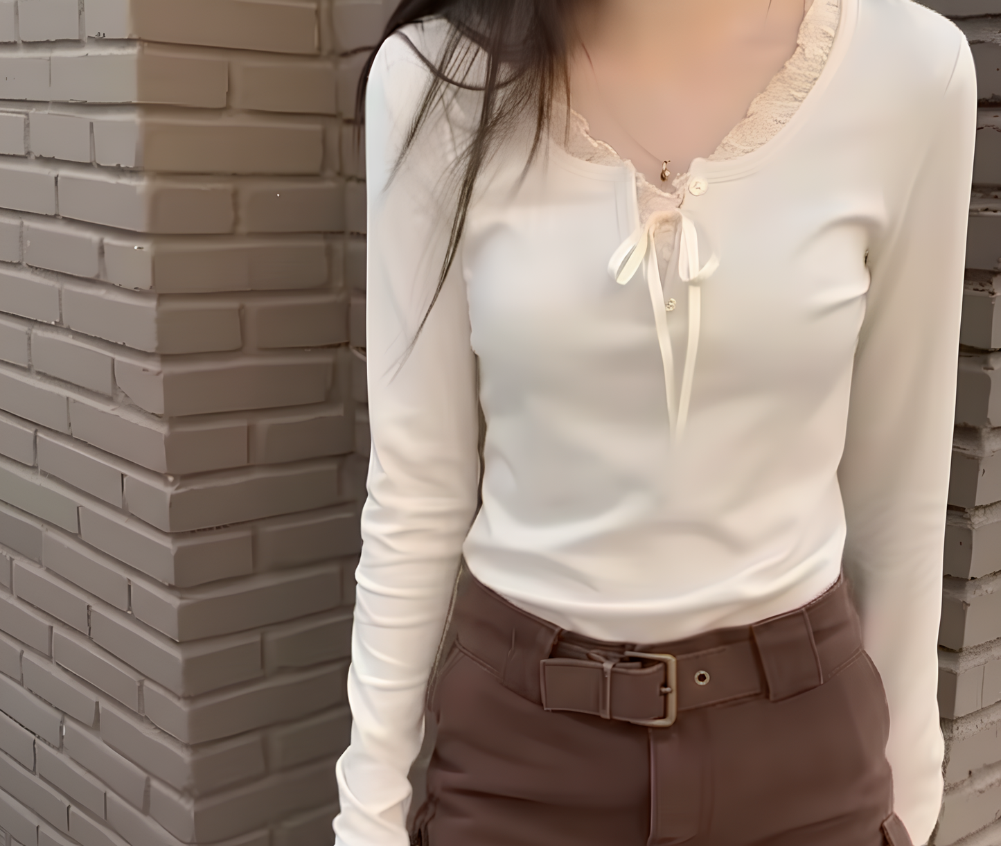 T-shirt Patchwork con Fiocco – Soft Korean Style