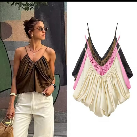 Top slip in raso scollo a V