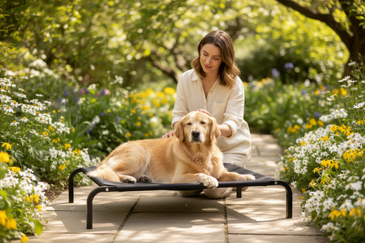 Cuccia Premium Pieghevole all'aperto con donna e cane