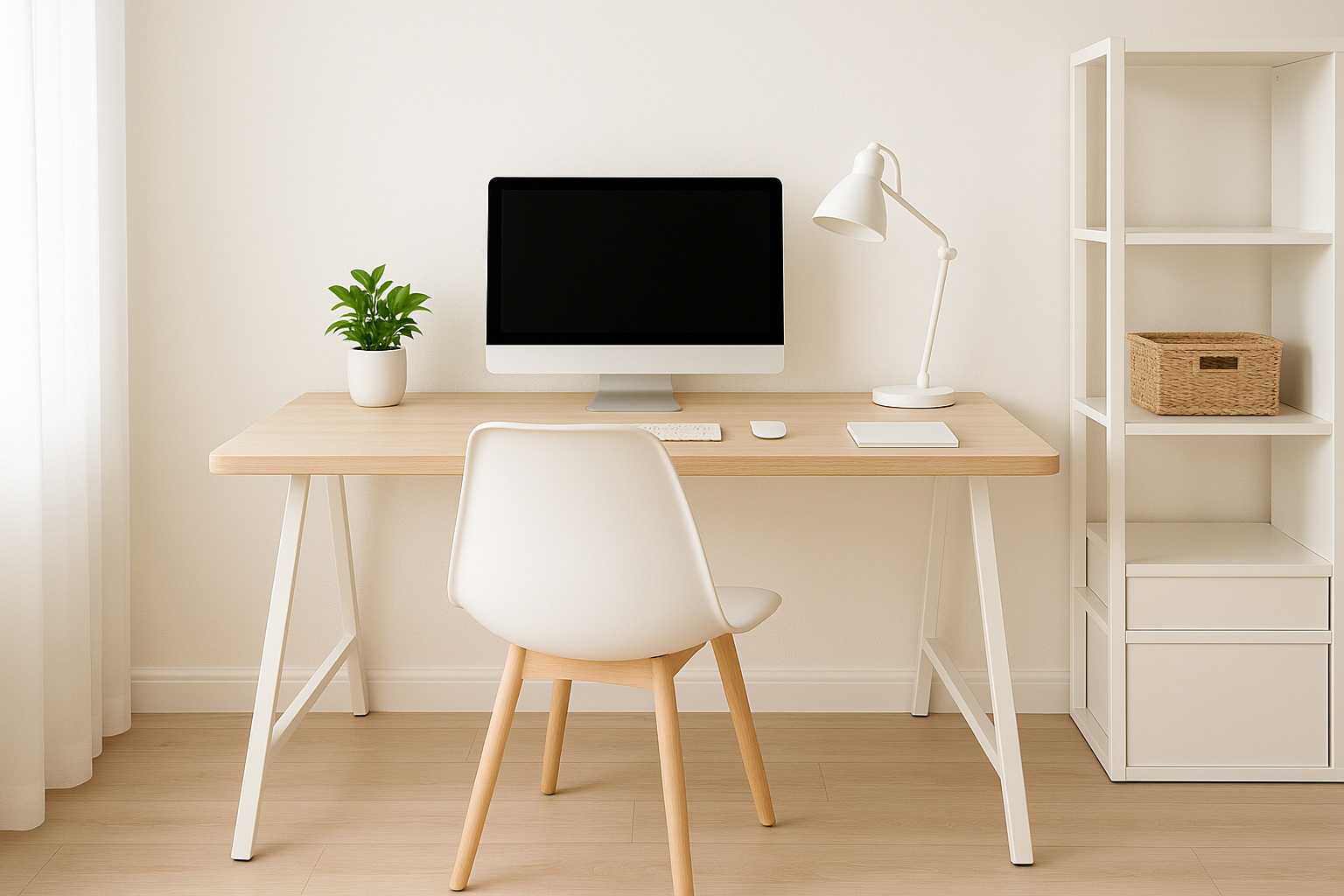 scrivania minimal stile scandinavo mobili bianchi 